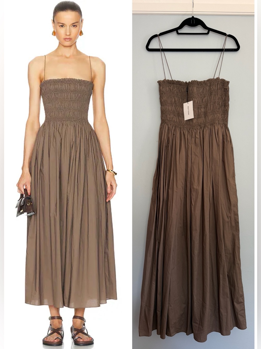 Matteau Shirred Bodice Cotton Midi Dress in Birch (US 10)